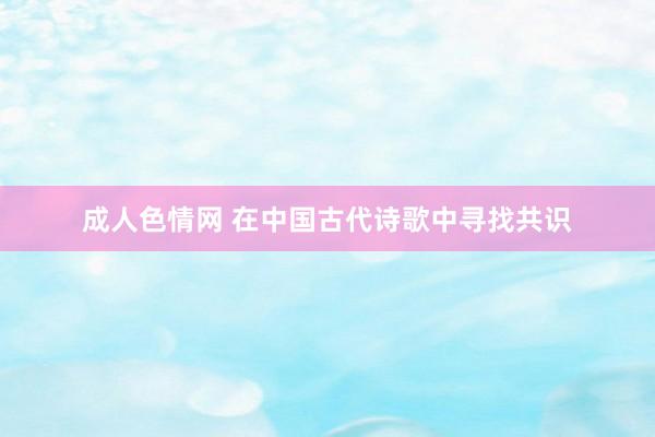 成人色情网 在中国古代诗歌中寻找共识