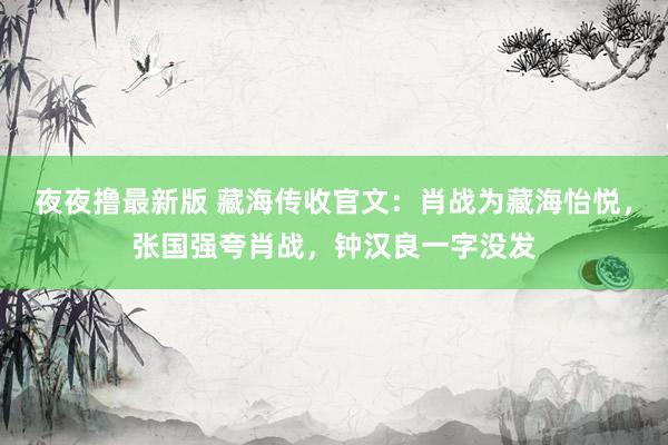 夜夜撸最新版 藏海传收官文：肖战为藏海怡悦，张国强夸肖战，钟汉良一字没发